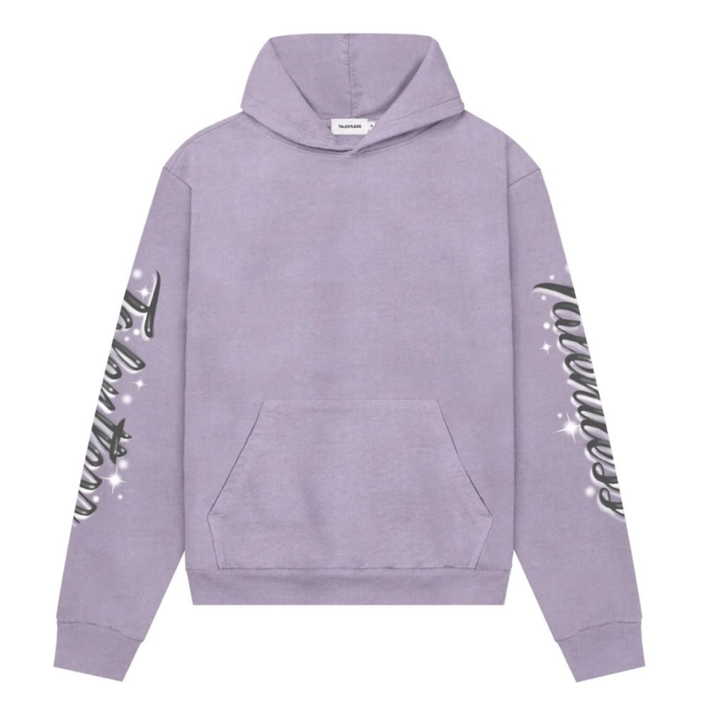 TALENTLESS Women's Purple Rain Pastel Airbrush Logo Sleeve Cotton Hoodie Medium